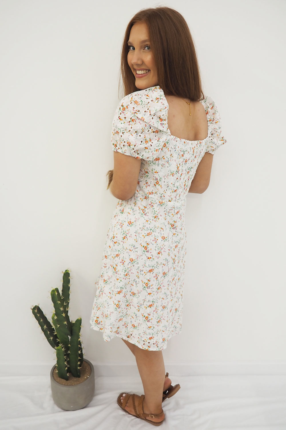 orange button front dress