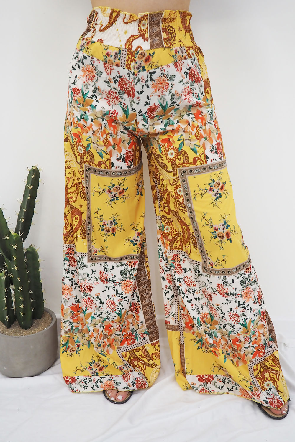 Yellow Patchwork Floral Wide Leg 